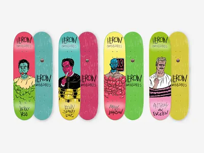 Heroin Skateboards Stereotypes series design graphic design illustraion illustrator peter saul skate skateboard skateboard graphics skateboarding skateboards typography