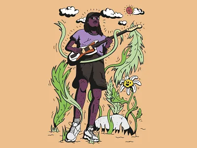 Dev Hynes AKA Blood Orange blood orange clouds concert dev hynes digital dope flora flower guitar illustration leaves music musician nature persona portrait smile summer sun vector