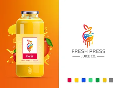 Fresh press Juice Co. Logo branding colorful logo food and drink fresh food fresh logo fruits illustration juice juice box juice logo juice packaging