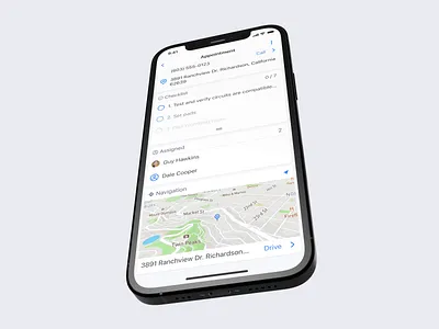 Appointment screen appointment card cards clean interaction interface ios iphone light location map minimalistic mobile mobile ui navigation product design ui