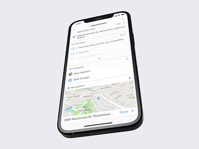Appointment screen appointment card cards clean interaction interface ios iphone light location map minimalistic mobile mobile ui navigation product design ui