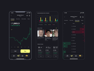 Investing app app awards bitcoins brokers dark ui interface investing ios mobile app stocks ui ux