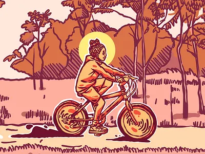 Cycling in the Park africa afro bicycle blob illustration johannesburg pantone southafrica