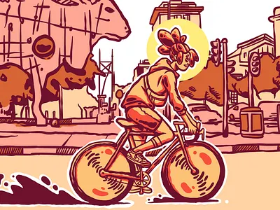 Riding through Braamfontein african afro bicycle bike cycling fashion hair illustration joburg johannesburg south africa south african