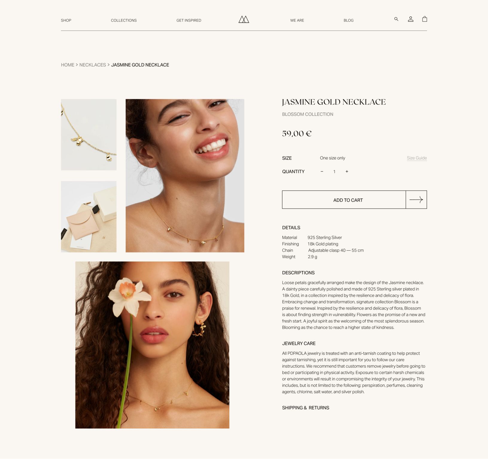 PD PAOLA item page ecommerce ecommerce design eshop item page itemcard jewelry shop minimal uxuidesign