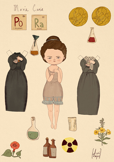 Paper doll Marie curie dari rojas darianoski digitalart digitalillustration drawing illustration marie curie paper doll procreate