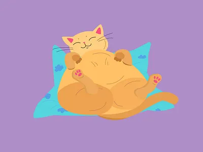 Sweety kitty animal cat chilling cat cute fatty happy cat illustration kitty cat kitty illustration pillow red cat violet