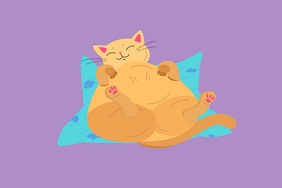 Sweety kitty animal cat chilling cat cute fatty happy cat illustration kitty cat kitty illustration pillow red cat violet