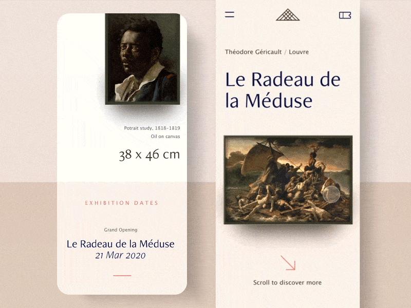 #82 Gallery Scrolling 🎨 | 99+ Days in the Lab art blue challenge figma france gif gif animation louvre mobile mobile ui painting principle prototype scroll transition typogaphy