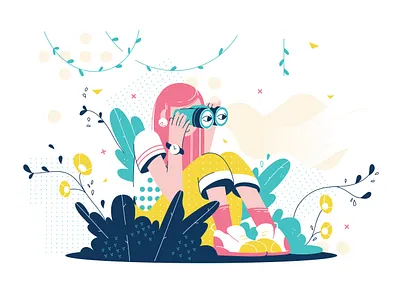 Searching approved binoculars business businesswoman candidate character concept design female flat girl glass illustration jungle magnager search staff vector woman