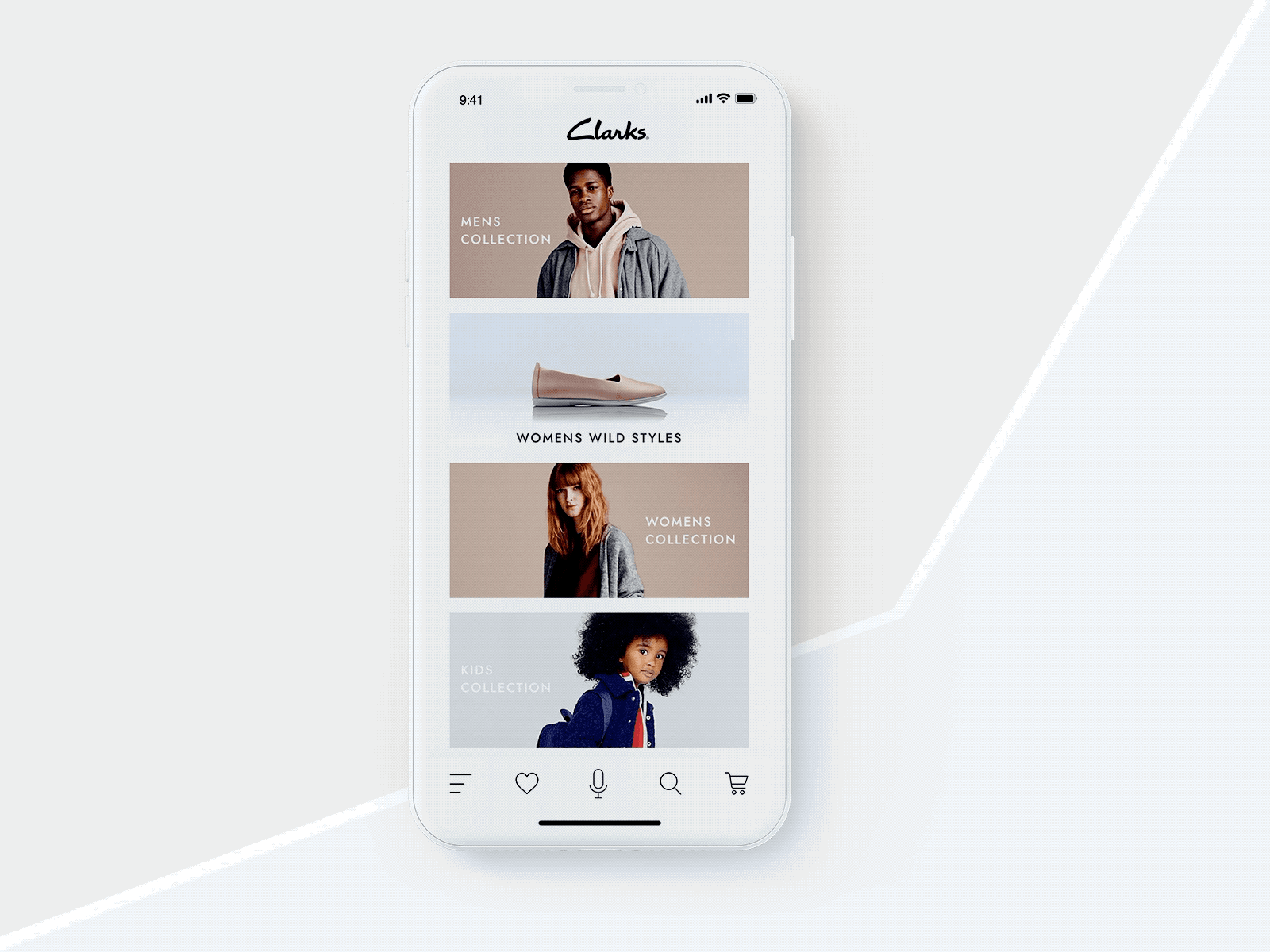 Voice search feature (Clarks x Divante) design ecommerce ecommerce design fashion minimal progressive web application pwa search search engine ui ux voice search