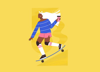 skater girl character coffee flat girl illustration procreate skateboard skater woman