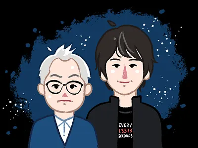 Brian Cox and Robin Ince caricature cartoon comic cute illustration painted physics retro science textured