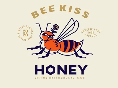 Bee Kiss Honey Packaging design bee brand branding craft cute design honey illustraion kiss label logo organic package packaging packaging design vector