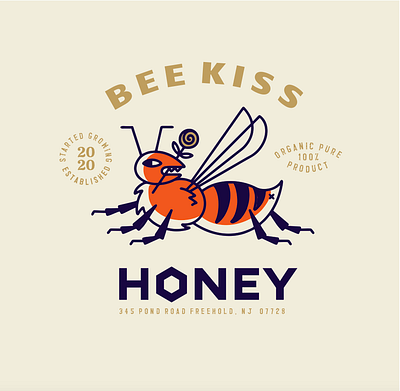 Bee Kiss Honey Packaging design bee brand branding craft cute design honey illustraion kiss label logo organic package packaging packaging design vector