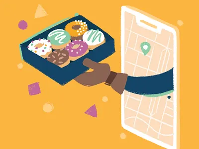Illustration for Courier Magazine business delivery donuts doughnuts food gig economy growth illustration junk painted snacks startup textured