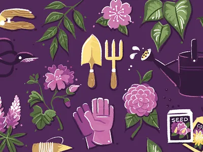 Meghann's Garden Services flowers gardening illustration landscaping painted plants smallbusiness textured tools