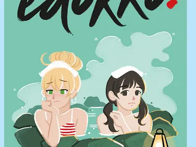 Edokko Book Cover anime book cover cute girls hot spring illustration japan japanese kawaii manga novel onsen painted teens textured young adult