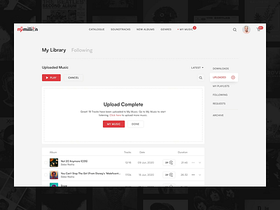 Mp3million: Upload music album archive artist catalogue chart itunes library mp3 music music ui music website player playlist songs soundcloud spotify tracklist upload