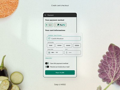 Daily UI 002 Credit card checkout app buy credit card checkout dailyui dailyuichallenge design figma green icon light minimal mobile mobile ui skeumorphism ui uidesign user interface design ux uxdesign vegetable