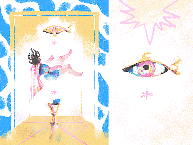 page of cups after effects animation cup design drawing eye fish illustration motion mystic procreate stars tarot water