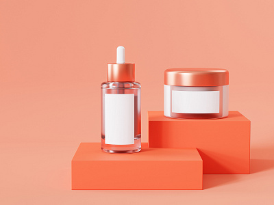Cosmetics 3d 3d render blender care cosmetic cosmetics glass health jar mock up mockup orange podium render selfcare serum template