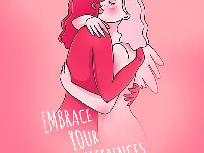 Embrace Your Differences angel character demon differences horns hug illustration pink poster red selfcare selflove wings woman