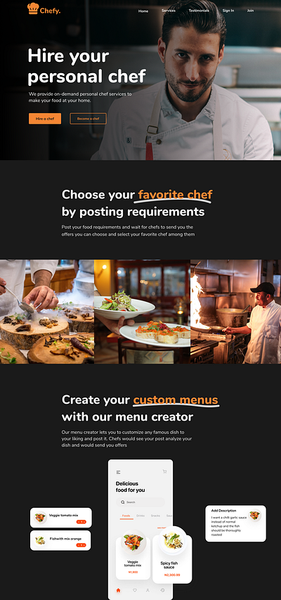 chefy food food app food landing page landing page landing page design restaurant app web design