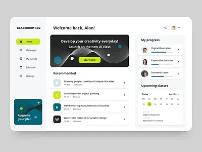 Classroom 402 - Dashboard deshboard design education educational educational app educational dashboard figma learning learning app learning design learning platform minimal ui ux ux ui