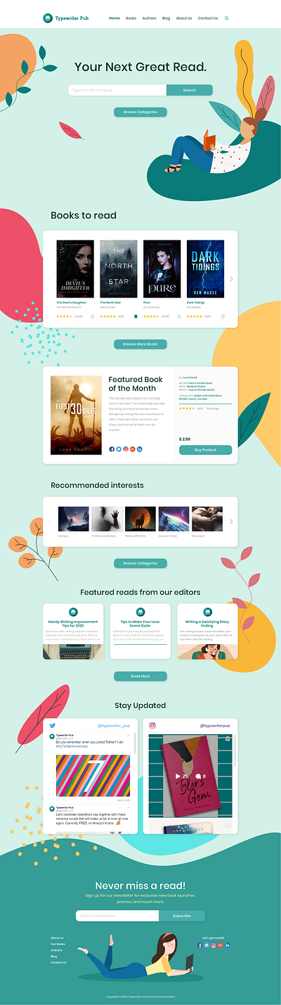 Typewriter Pub Website illustration teal ui uiux web design website website design