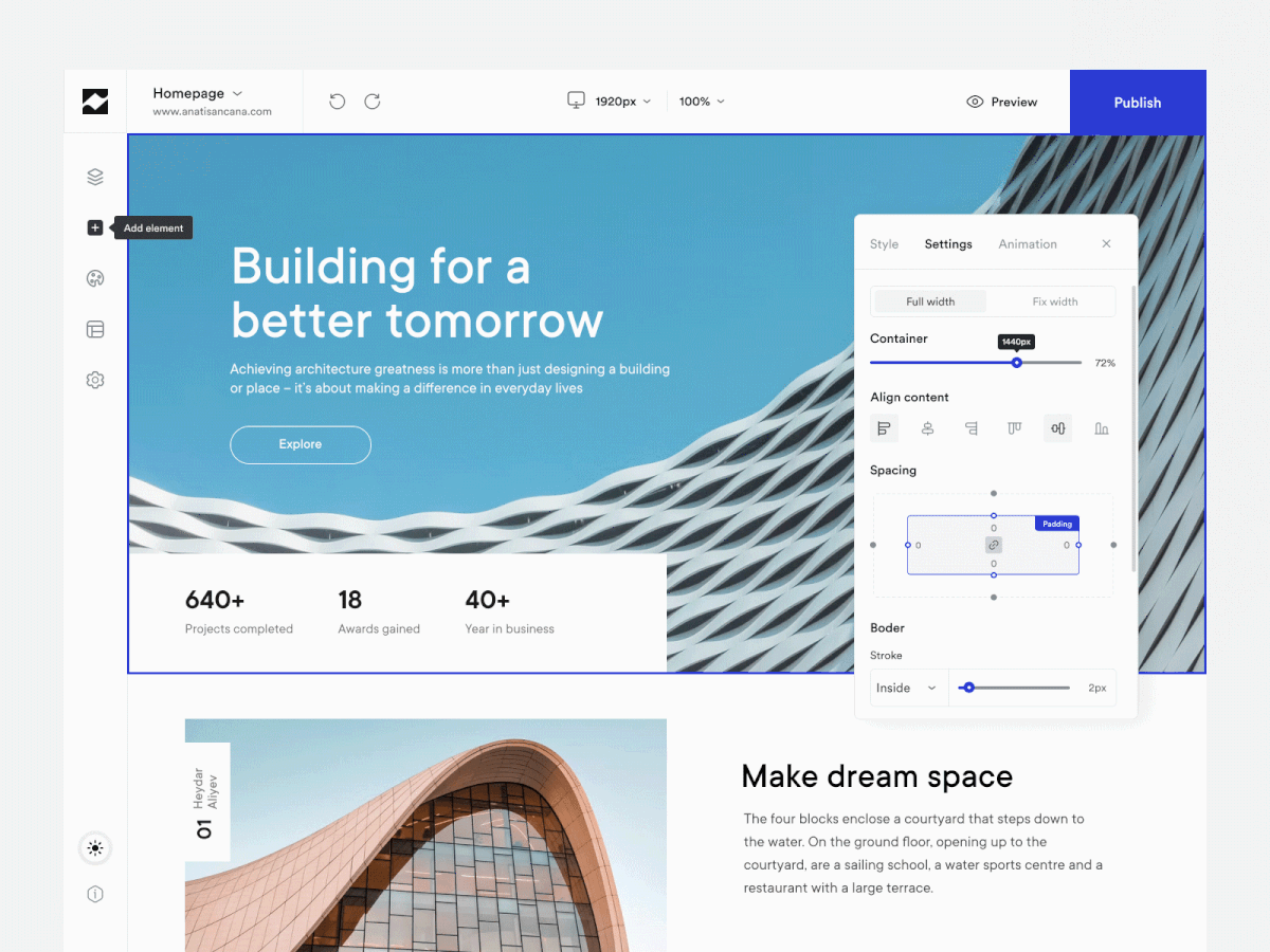 Website builder - Concept app app design buidler concept page builder product product design uidesign uiux ux visual design webiste
