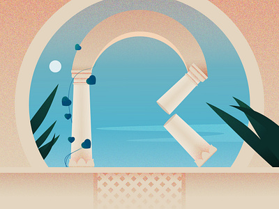 R 36daysoftype abstract ancient design illustration moon palace pillar plants r