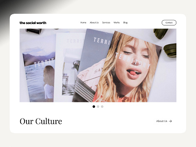The Social Worth homepage advertise advertising agency black white branding design flat homepage ux web yellow elephant
