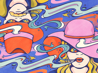 Espionage Couple 70s couple disguise editorial illustration espionage hat illustration procreate psychedelic retro smoke spies trippy vintage illustration
