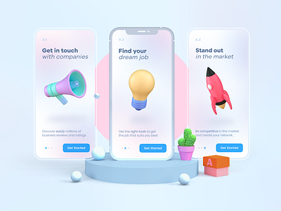 Indeed Onboarding design 3d app design gradients indeed ios onboarding onboarding screens ui