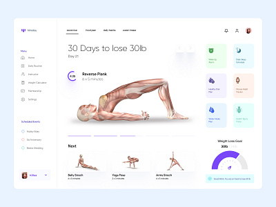 Weight Loss Dashboard UI Concept admin panel admin theme admin ui app cards dashbaord dashboad dashboard fitness dashboard graphs healthcare interface minimal personal trainer ui design uiux user dashboard ux ux ui design