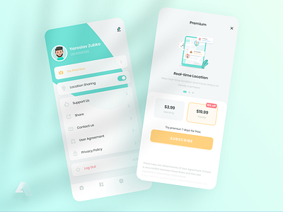 Family360 UI-2 app card design menu premium profile ui vip