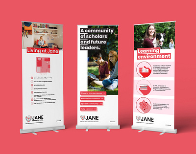 Pull-up banner designs for Jane Franklin Hall banner design branding college community design illustration illustrator information design logo pull up banner school university vector