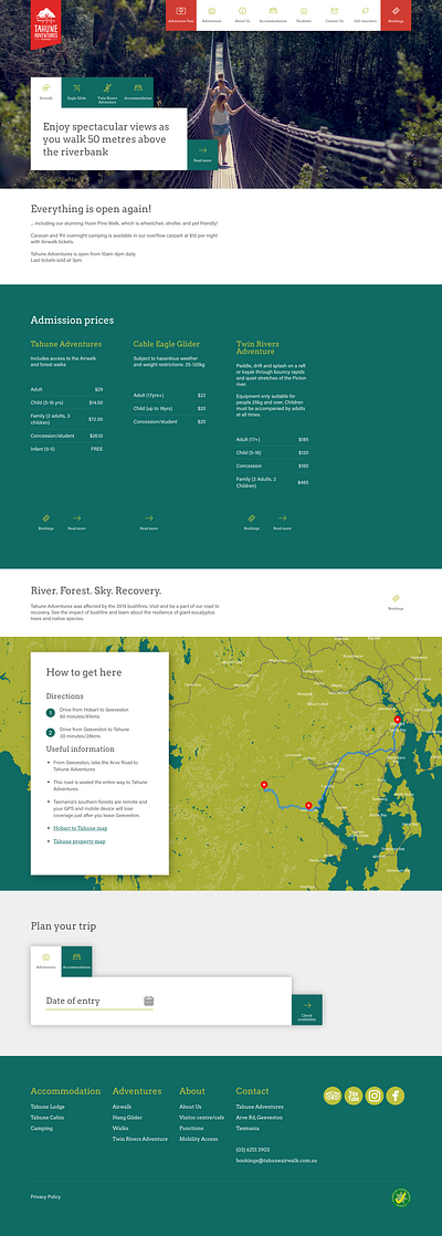 Tahune Adventures accommodation adventures branding design digital design experience design nature online booking tourism tourism website ui ui design ux website