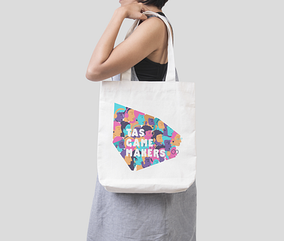 Tote bag design for Tas Game Makers art direction art direction design brand assets branding design illustration illustrator logo procreate art tote bag typography vector