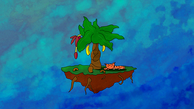 Banana Island animals banana bananatree cat characterdesign floatingisland illustraion island kitten magic naps shozda skyisland tiger