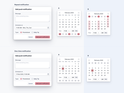 Push Notification - Day selector admin panel calendar design components date picker design design system popup product design push notification time picker typography ui ux web application