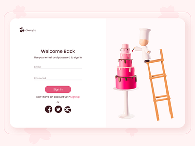 Cake Sign-in page 3d blender blender3d cake concept design homepage ui illustration interface landing page landingpage lowpoly lowpolyart pink sign ui uixu ux uxui