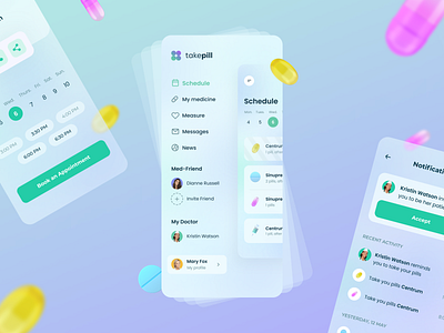 TakePill mobile app 3d 3d modeling application clean ui design equal health app medicine mobile mobile app mobile design mobile ui modern pillreminder pills ui uidesign userexperience userinterface ux