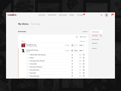 Mp3million: My music, my storage space albums artist catalogue itunes library mp3 music player music ui music website musician my music playlist songs soundcloud soundtrack spotify tracklist