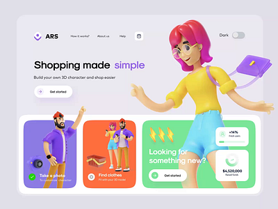 ARS ⚡️Shopping with your character 3d animation character ecommerce design georgia hero micro minimal moodboard motion onepage shopping tbilisi transition ui ux web