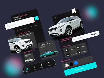 Cars Dealers App Concept UI app apps booking booking app booking app cars branding cars dark app dark mode dark theme darkmode dealers design ui ux