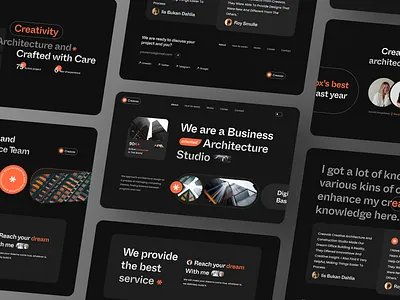 Creavox - A Business Oriented Architecture Studio agency architect architectural construction craft creative creative studio dark design agency graphic design landing page orange service agency studio ui website