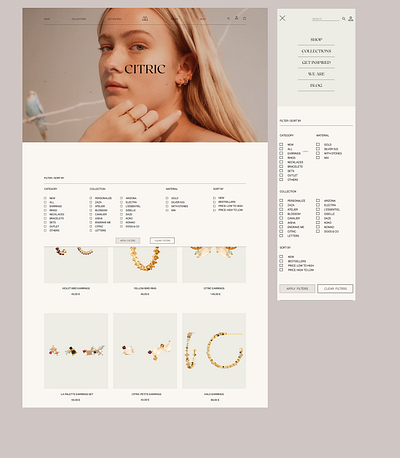 PD PAOLA jewelry catalog catalog ecommerce eshop filters jewelry shop menu mobile minimal uxuidesign