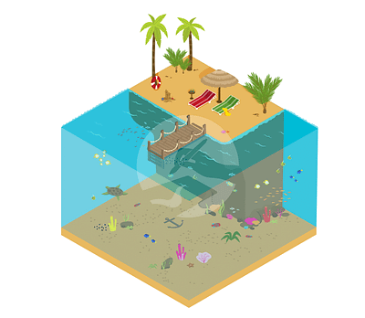 Isometric beach adobe illustrator isometric illustration vector vector art vector illustration